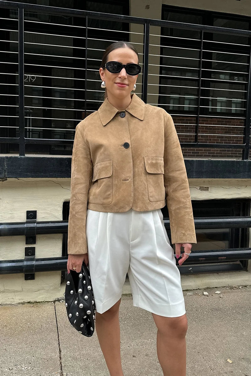 Split Suede Vegan läderjacka med ficka