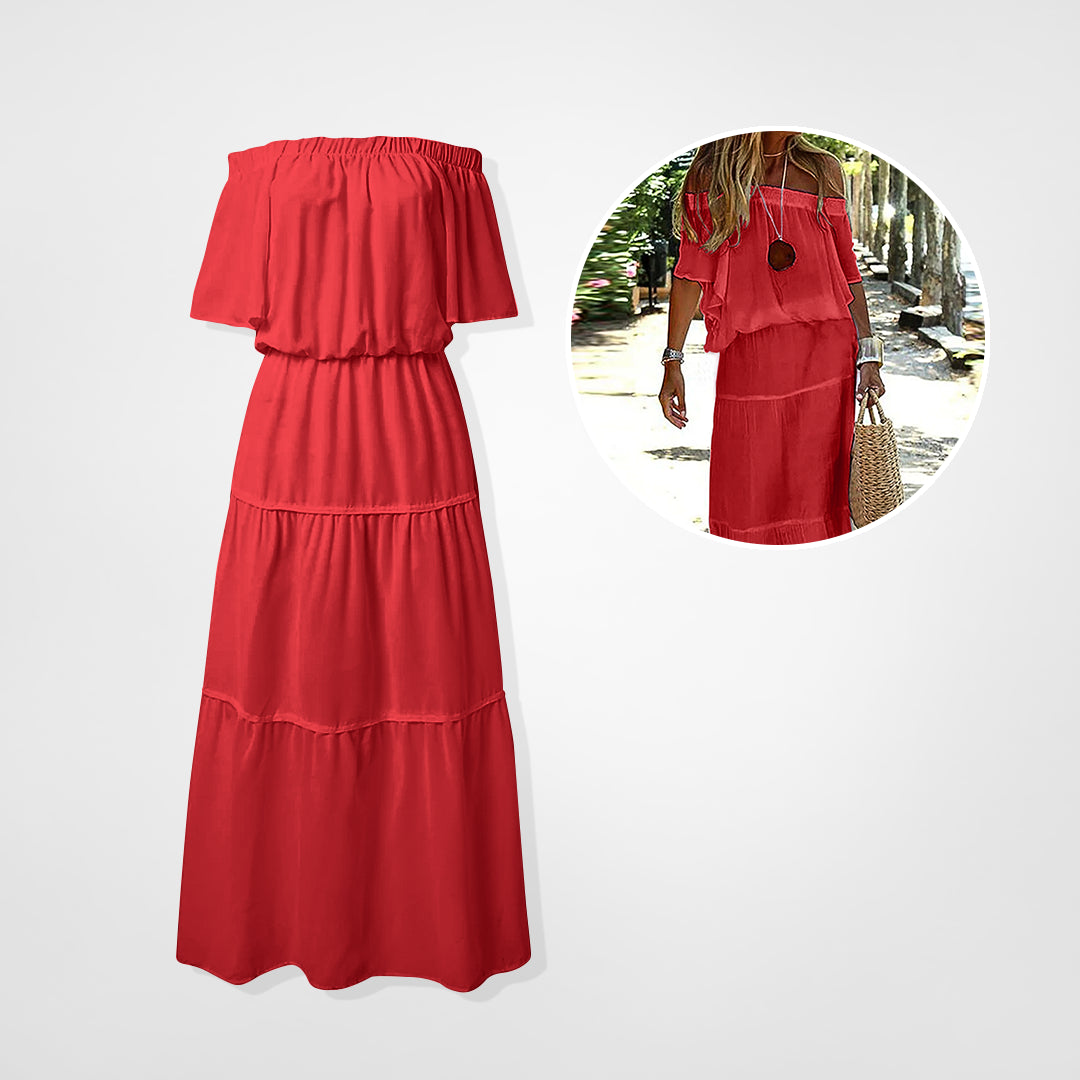 Modern solid off shoulder rak klänning