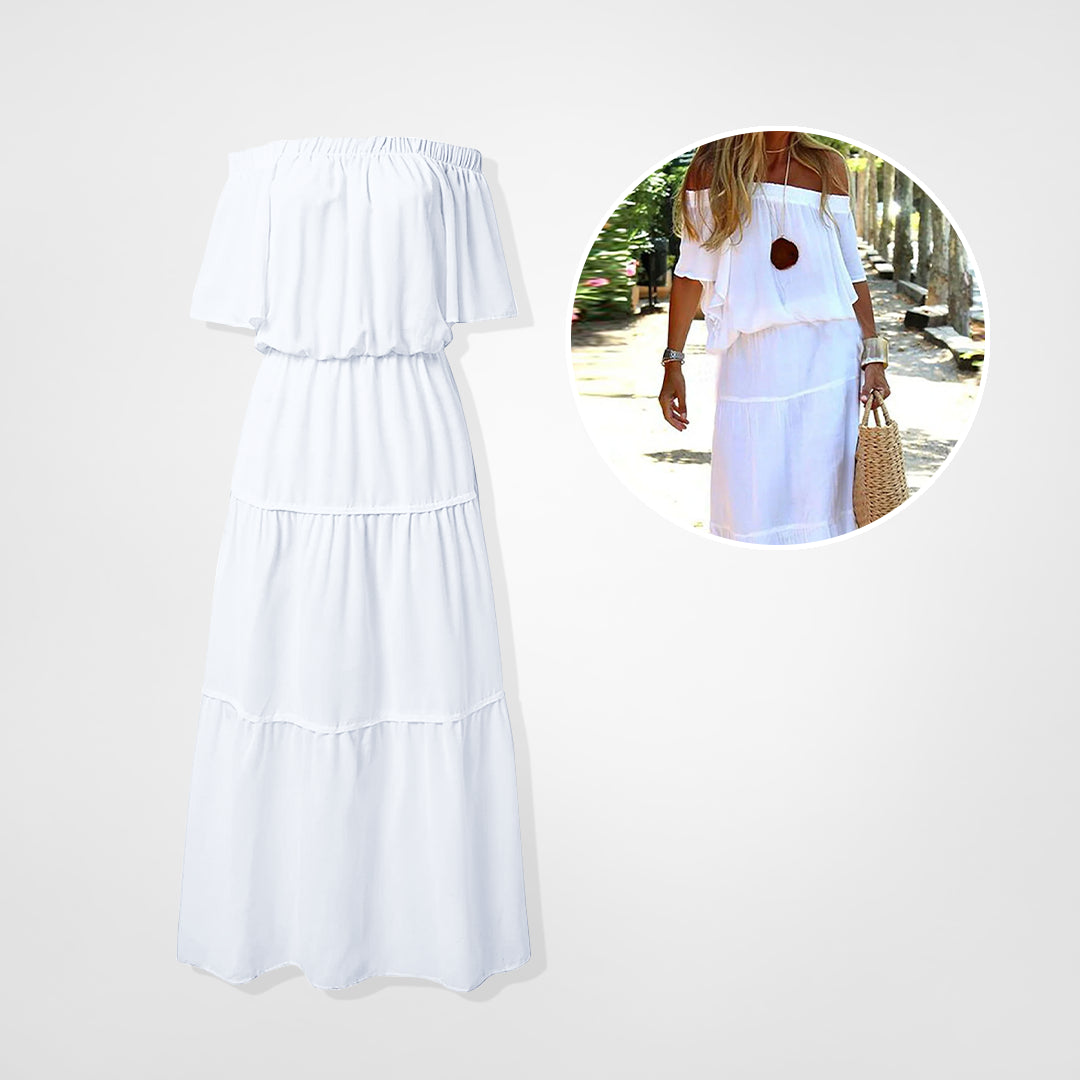 Modern solid off shoulder rak klänning