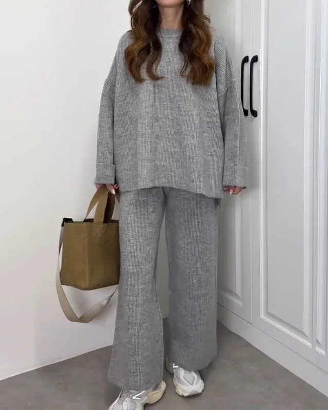 Casual tvådelat set med Crewneck-tröja och byxor