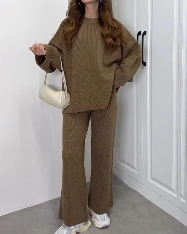 Casual tvådelat set med Crewneck-tröja och byxor