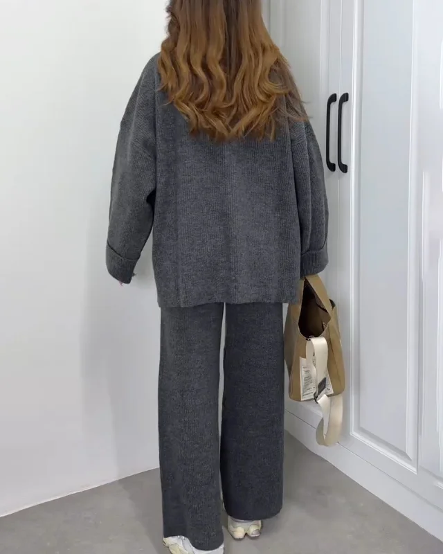 Casual tvådelat set med Crewneck-tröja och byxor