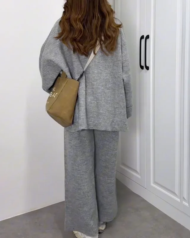 Casual tvådelat set med Crewneck-tröja och byxor
