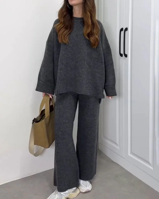 Casual tvådelat set med Crewneck-tröja och byxor