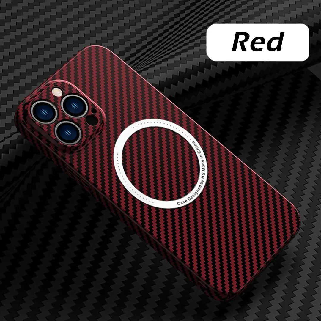 iPhone skal med magnetisk trådlös laddning och kolfiber textur