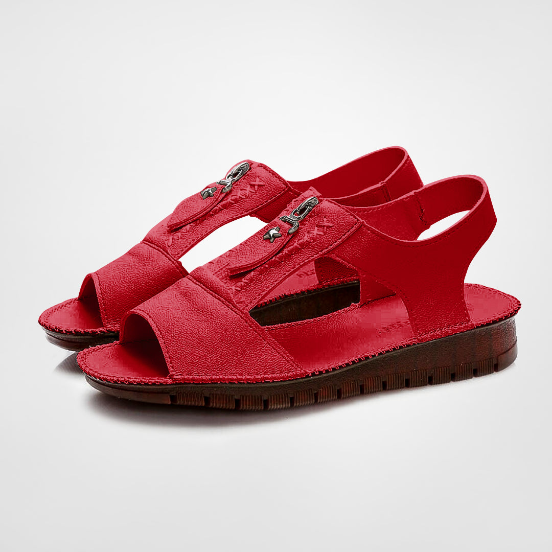 Flat sandals in soft vegan leather and comfort with zipped sole