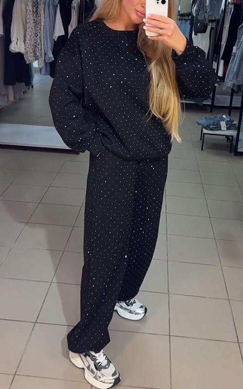 Maria - Tvådelat set för kvinnor med rund hals och diamantlucka