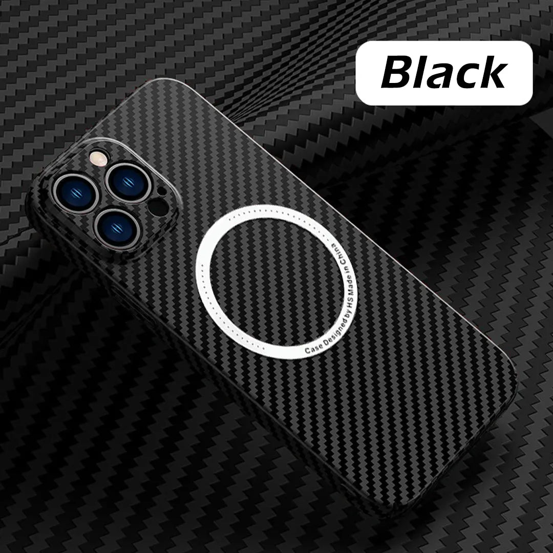 iPhone skal med magnetisk trådlös laddning och kolfiber textur