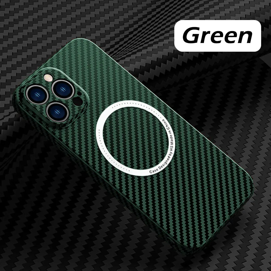 iPhone skal med magnetisk trådlös laddning och kolfiber textur