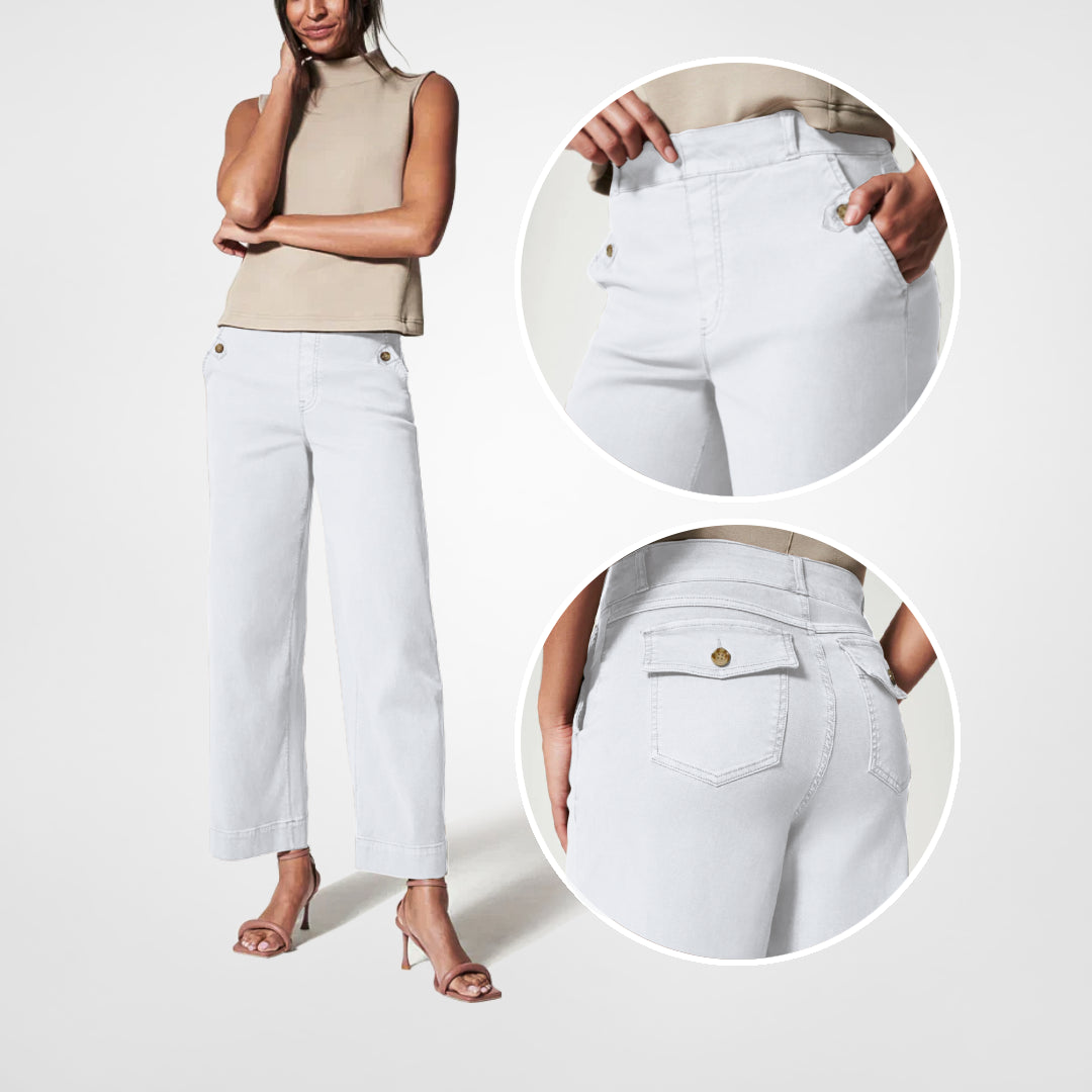 Stretch Twill Cropped Wide Leg Pants