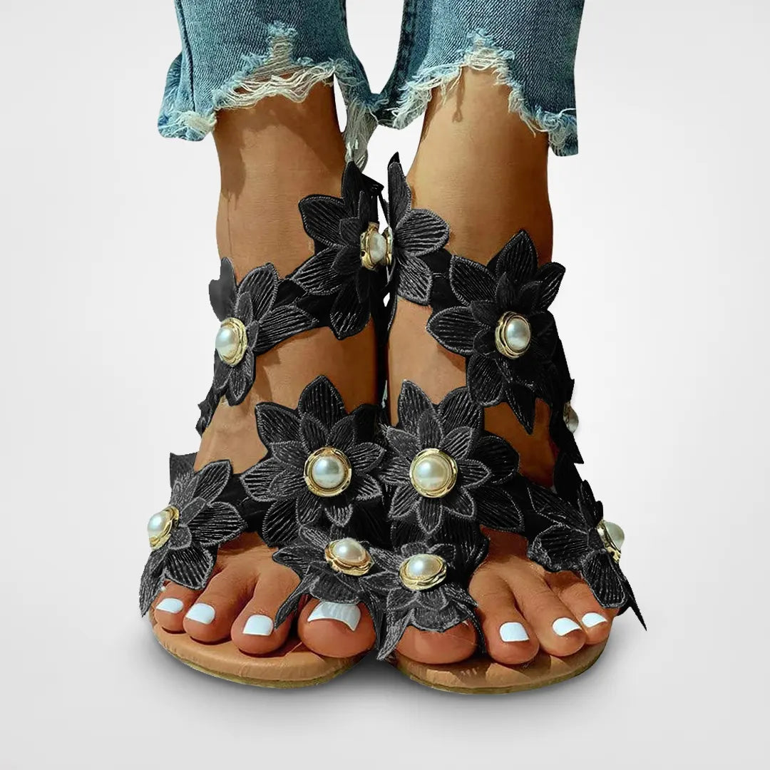 Women Sweet Boho Pearl Flat Sandals