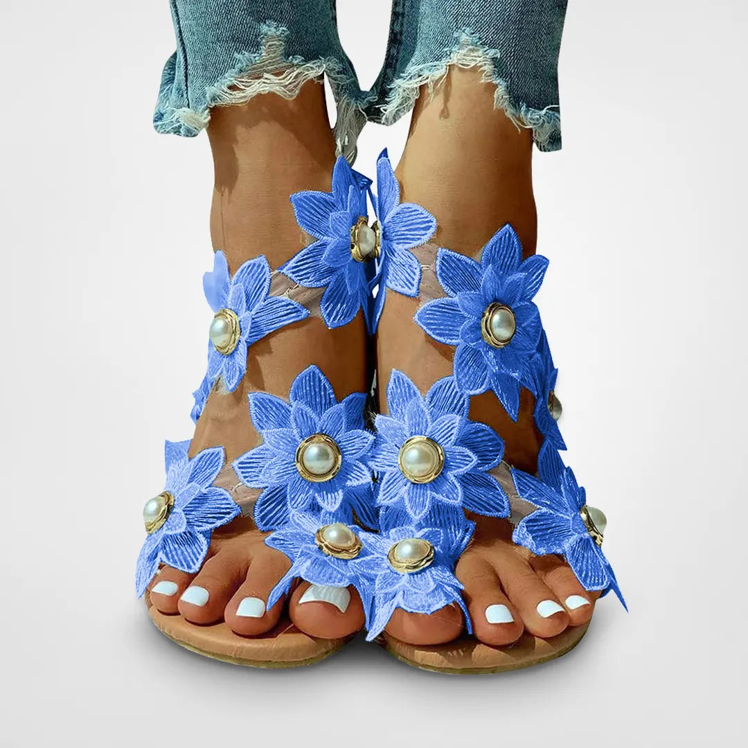 Women Sweet Boho Pearl Flat Sandals