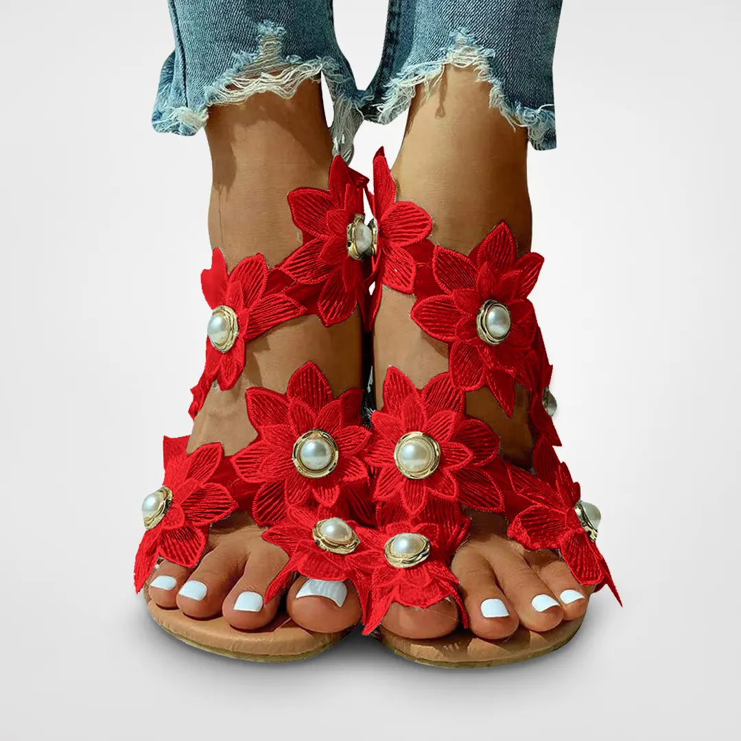 Women Sweet Boho Pearl Flat Sandals