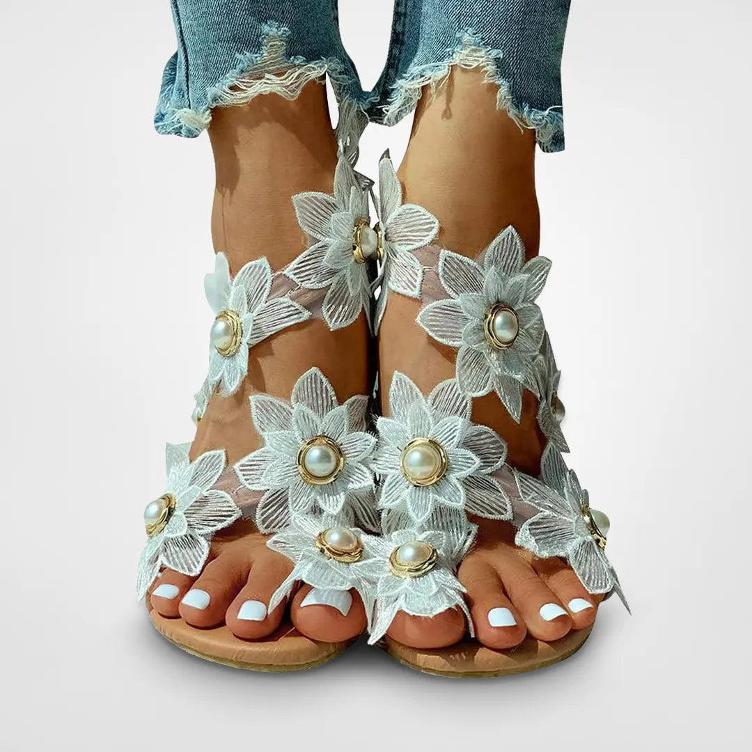 Women Sweet Boho Pearl Flat Sandals