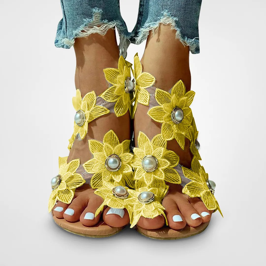 Women Sweet Boho Pearl Flat Sandals